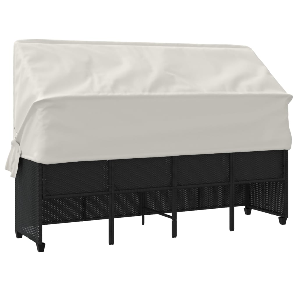 Ligbed met luifel en kussens poly rattan zwart is nu te koop bij PeponiXL, paradijselijk wonen!