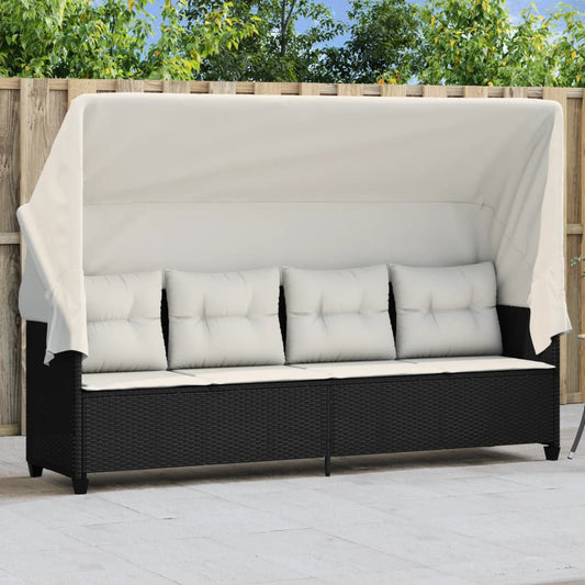 Ligbed met luifel en kussens poly rattan zwart is nu te koop bij PeponiXL, paradijselijk wonen!