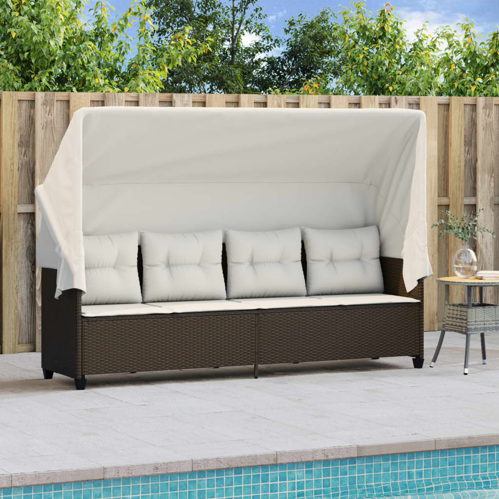 Ligbed met luifel en kussens poly rattan bruin is nu te koop bij PeponiXL, paradijselijk wonen!