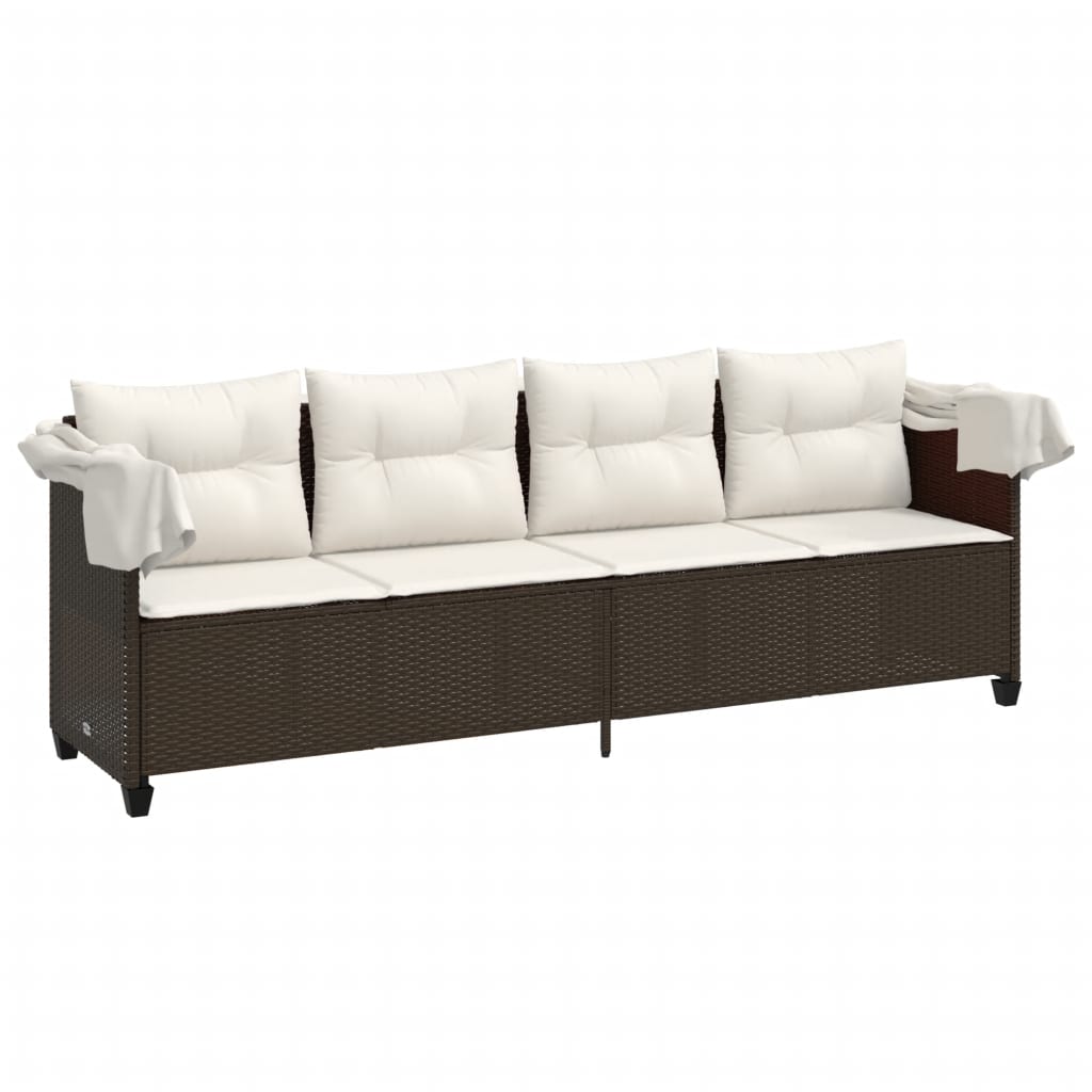 Ligbed met luifel en kussens poly rattan bruin is nu te koop bij PeponiXL, paradijselijk wonen!