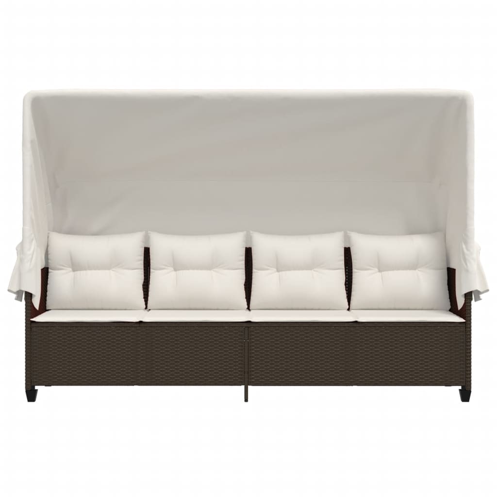 Ligbed met luifel en kussens poly rattan bruin is nu te koop bij PeponiXL, paradijselijk wonen!