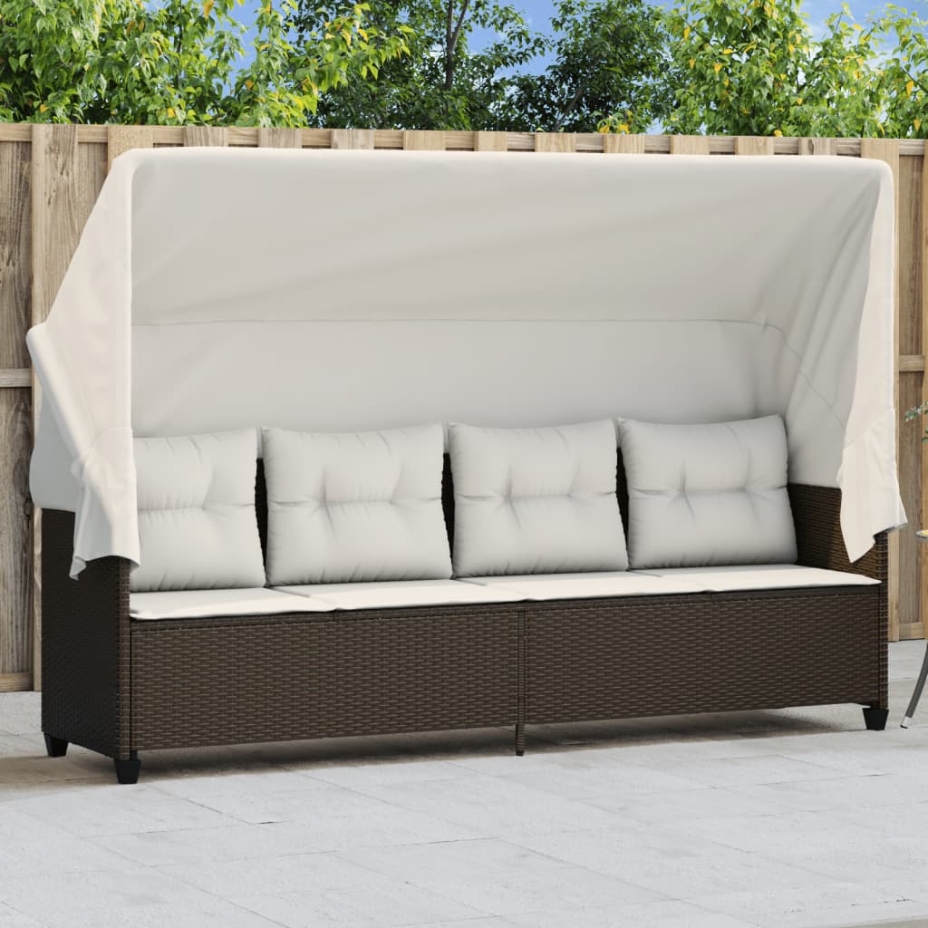 Ligbed met luifel en kussens poly rattan bruin is nu te koop bij PeponiXL, paradijselijk wonen!