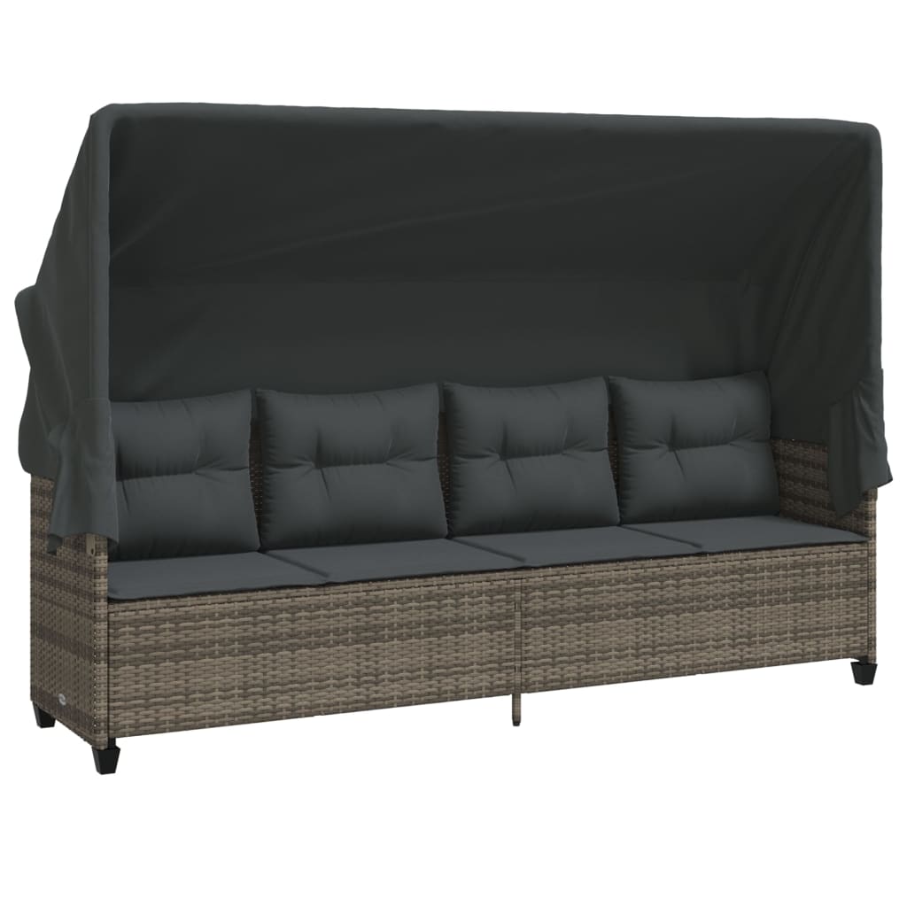 Ligbed met luifel en kussens poly rattan grijs is nu te koop bij PeponiXL, paradijselijk wonen!