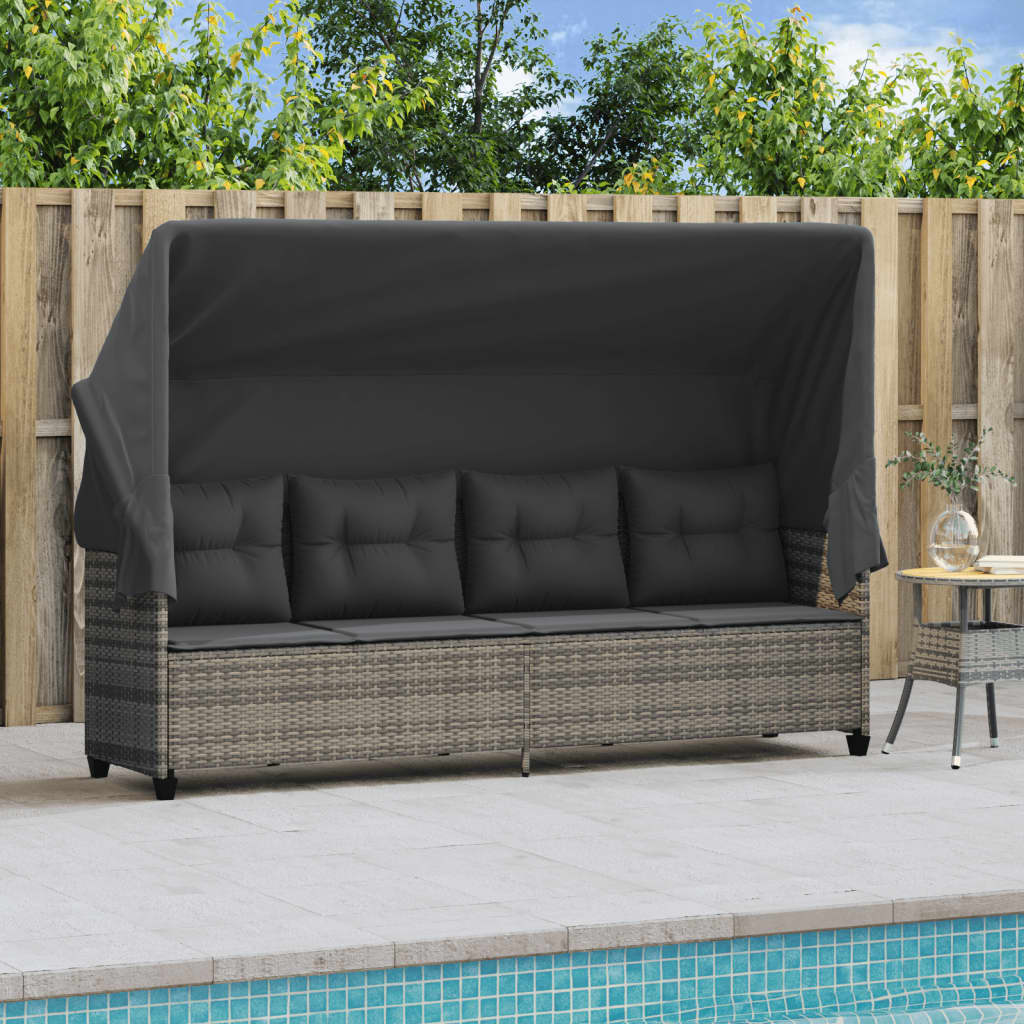 Ligbed met luifel en kussens poly rattan grijs is nu te koop bij PeponiXL, paradijselijk wonen!