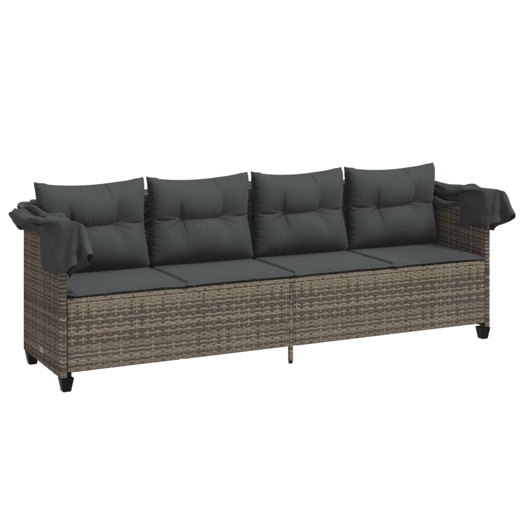 Ligbed met luifel en kussens poly rattan grijs is nu te koop bij PeponiXL, paradijselijk wonen!