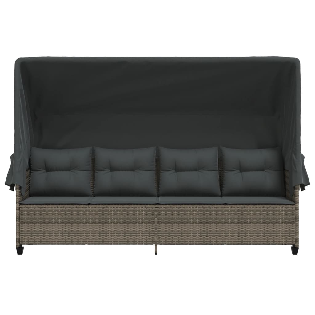 Ligbed met luifel en kussens poly rattan grijs is nu te koop bij PeponiXL, paradijselijk wonen!