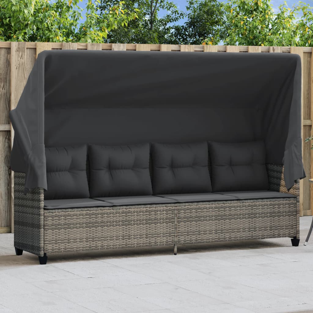 Ligbed met luifel en kussens poly rattan grijs is nu te koop bij PeponiXL, paradijselijk wonen!