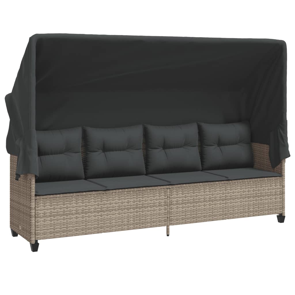 Ligbed met luifel en kussens poly rattan lichtgrijs is nu te koop bij PeponiXL, paradijselijk wonen!