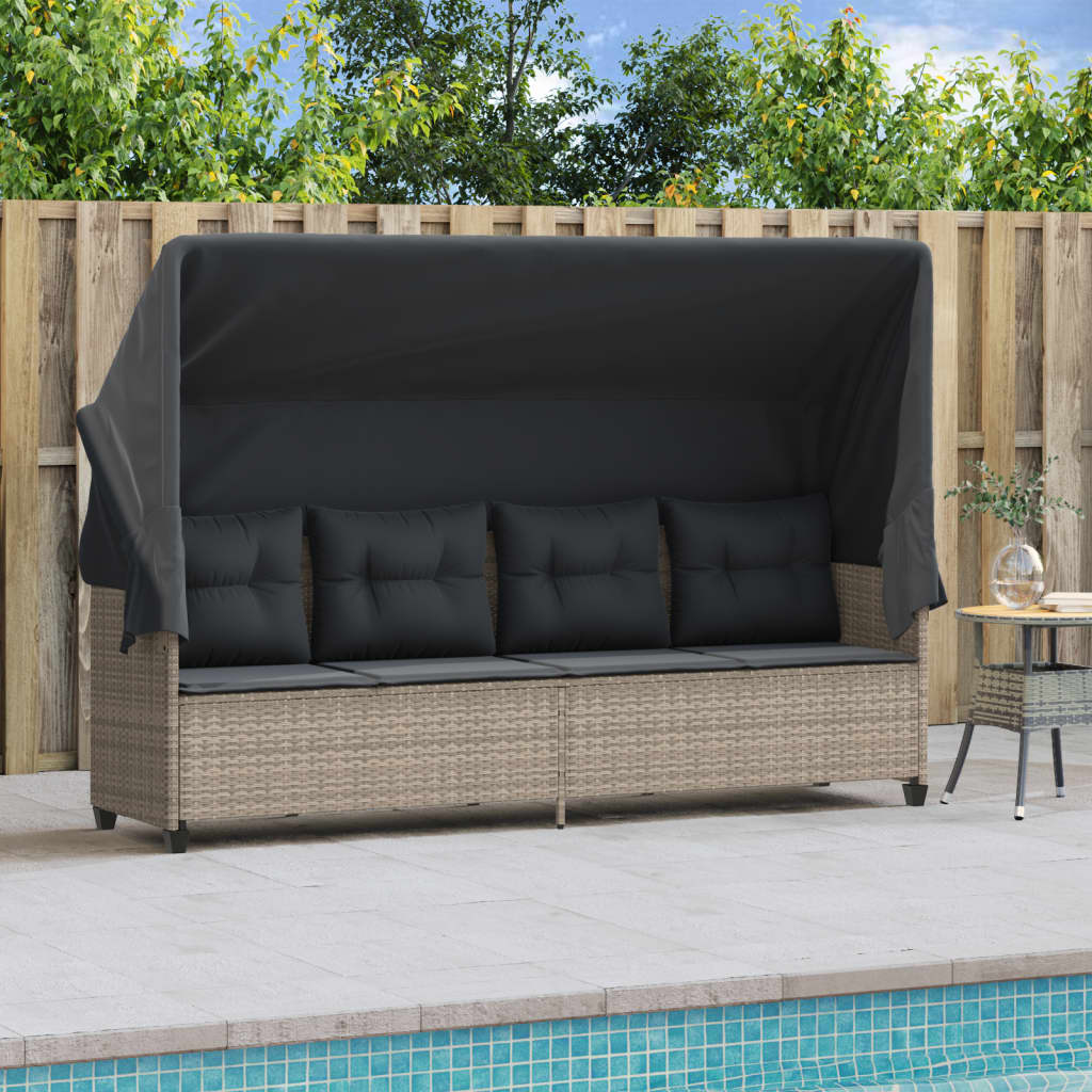 Ligbed met luifel en kussens poly rattan lichtgrijs is nu te koop bij PeponiXL, paradijselijk wonen!