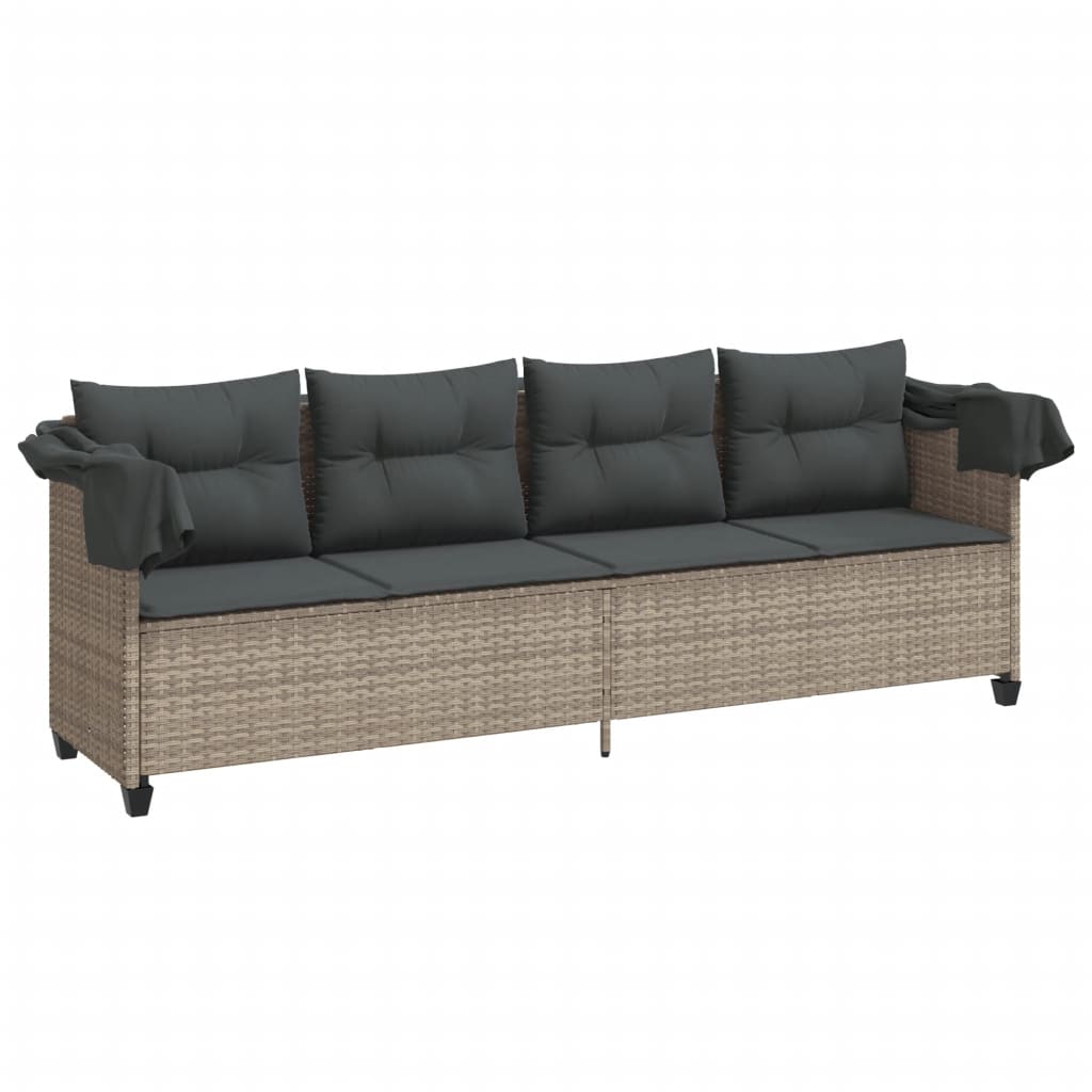 Ligbed met luifel en kussens poly rattan lichtgrijs is nu te koop bij PeponiXL, paradijselijk wonen!