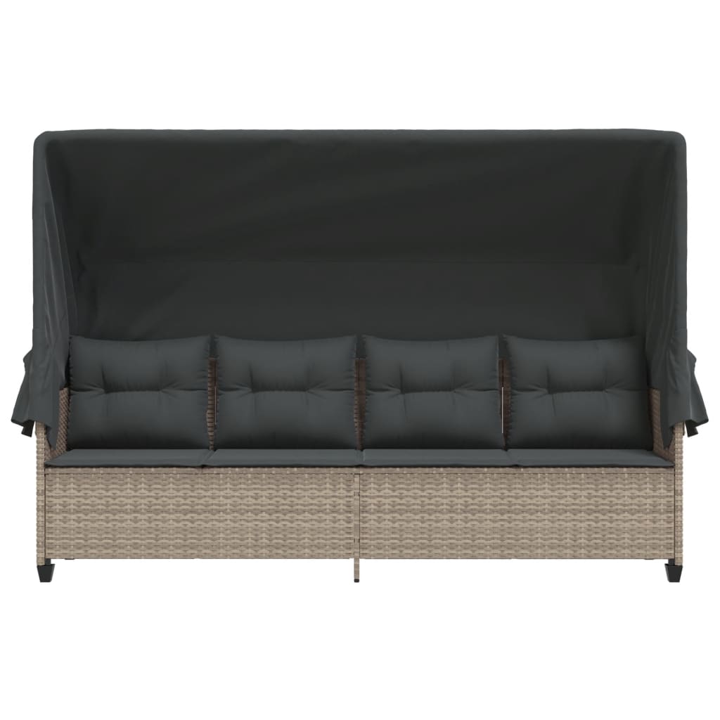 Ligbed met luifel en kussens poly rattan lichtgrijs is nu te koop bij PeponiXL, paradijselijk wonen!