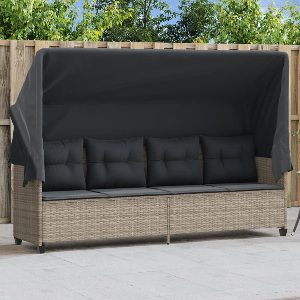 Ligbed met luifel en kussens poly rattan lichtgrijs is nu te koop bij PeponiXL, paradijselijk wonen!