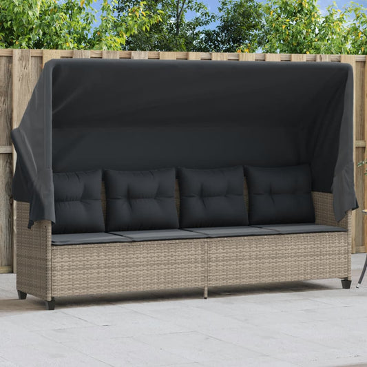 Ligbed met luifel en kussens poly rattan lichtgrijs is nu te koop bij PeponiXL, paradijselijk wonen!