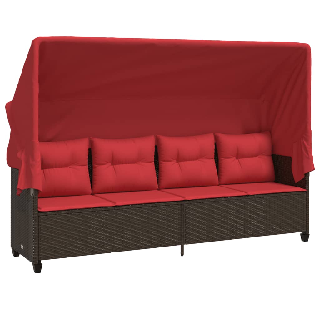 Ligbed met luifel en kussens poly rattan bruin is nu te koop bij PeponiXL, paradijselijk wonen!