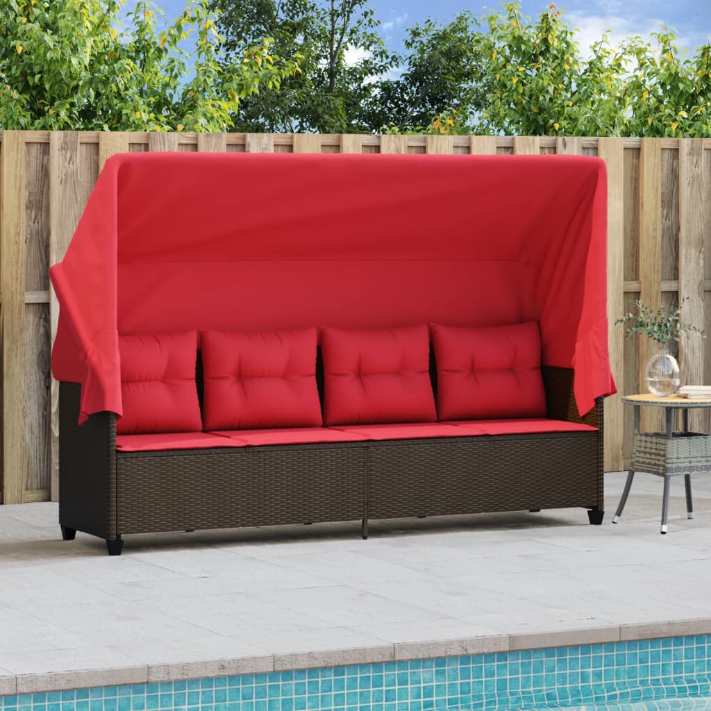 Ligbed met luifel en kussens poly rattan bruin is nu te koop bij PeponiXL, paradijselijk wonen!