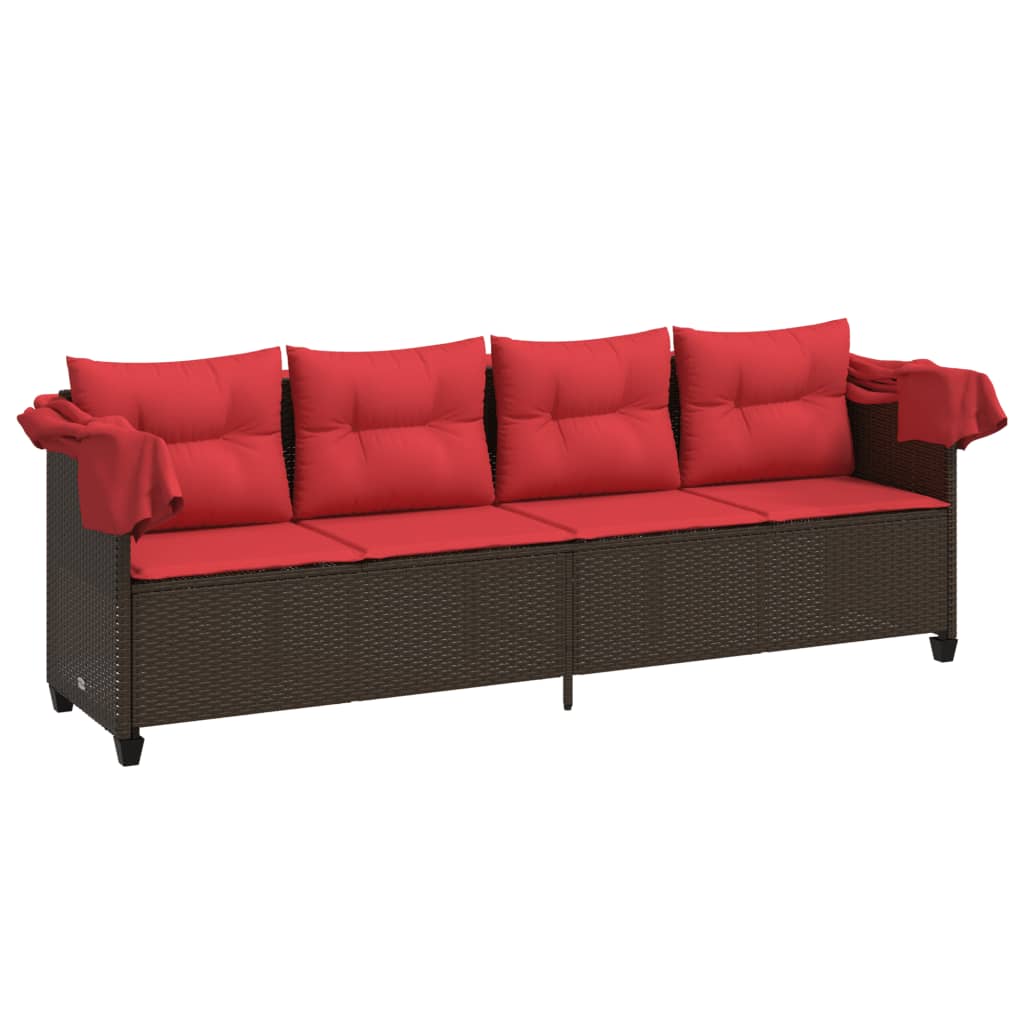 Ligbed met luifel en kussens poly rattan bruin is nu te koop bij PeponiXL, paradijselijk wonen!