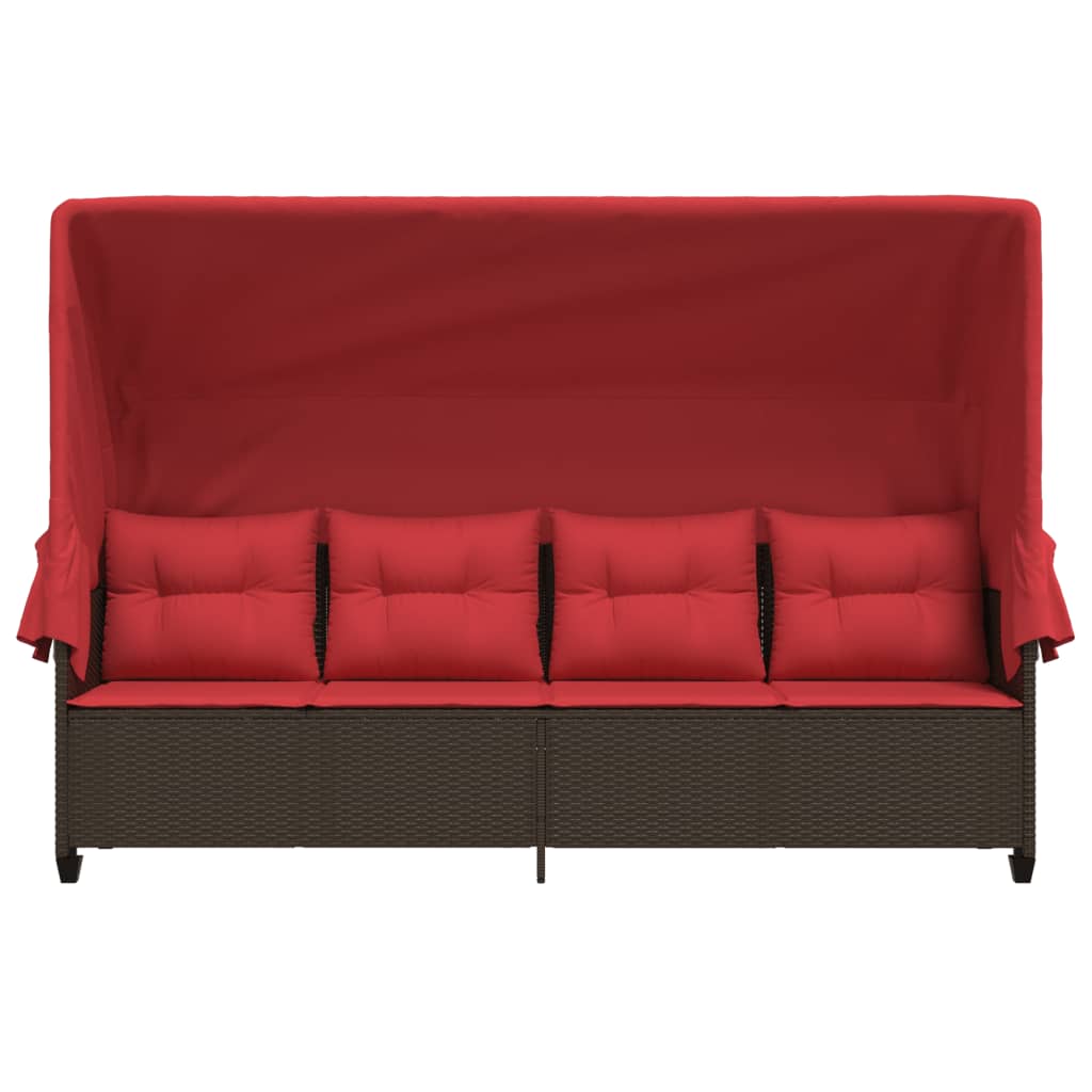 Ligbed met luifel en kussens poly rattan bruin is nu te koop bij PeponiXL, paradijselijk wonen!
