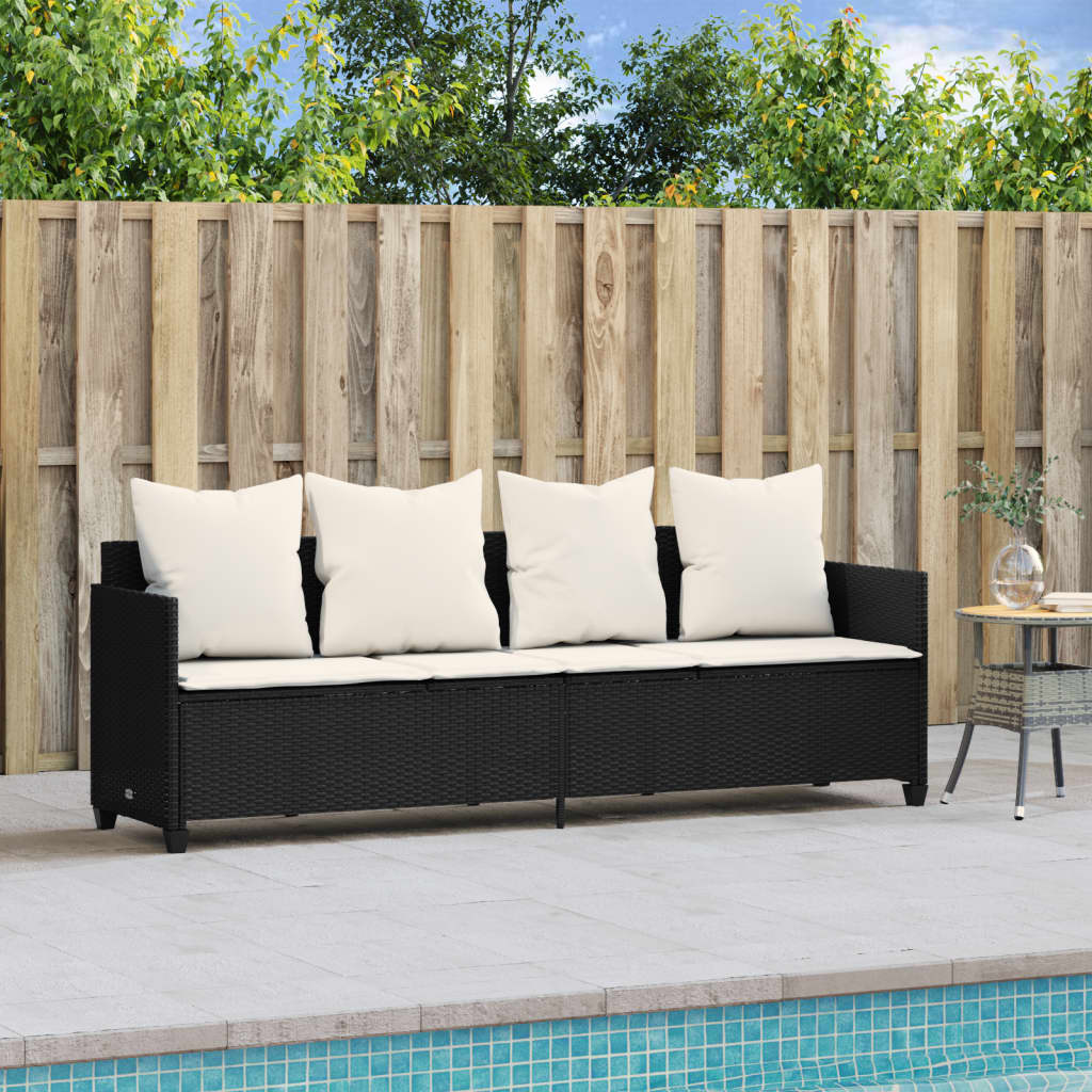 Ligbed met kussens poly rattan zwart is nu te koop bij PeponiXL, paradijselijk wonen!