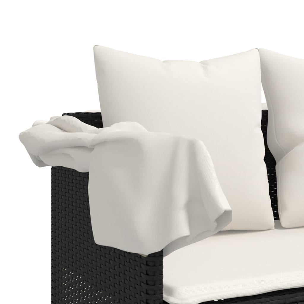 Ligbed met kussens poly rattan zwart is nu te koop bij PeponiXL, paradijselijk wonen!