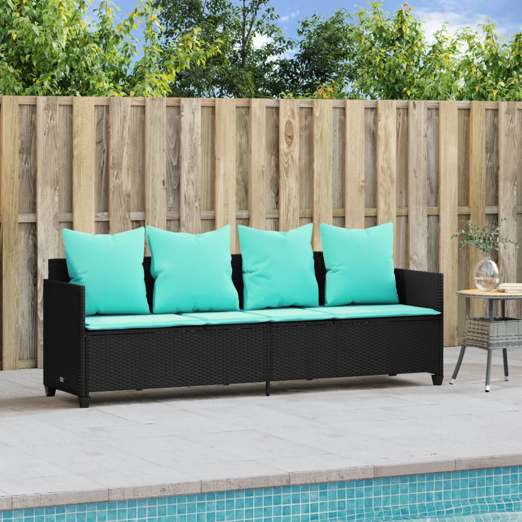 Ligbed met kussens poly rattan zwart is nu te koop bij PeponiXL, paradijselijk wonen!