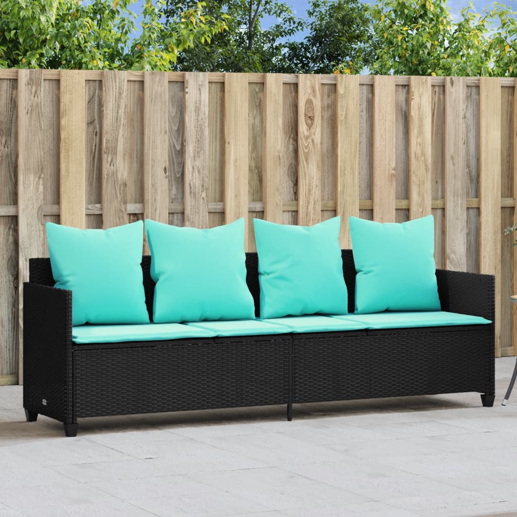 Ligbed met kussens poly rattan zwart is nu te koop bij PeponiXL, paradijselijk wonen!