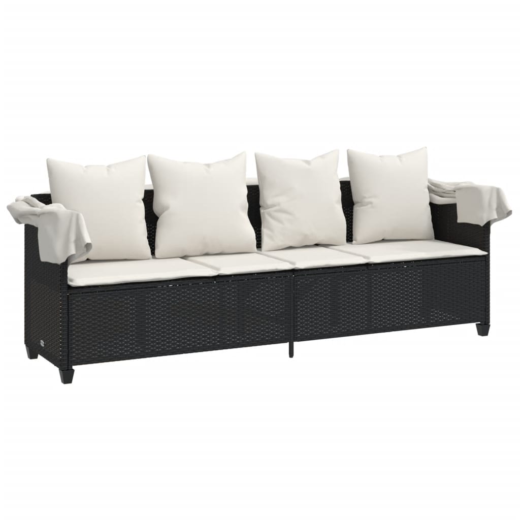 Ligbed met luifel en kussens poly rattan zwart is nu te koop bij PeponiXL, paradijselijk wonen!