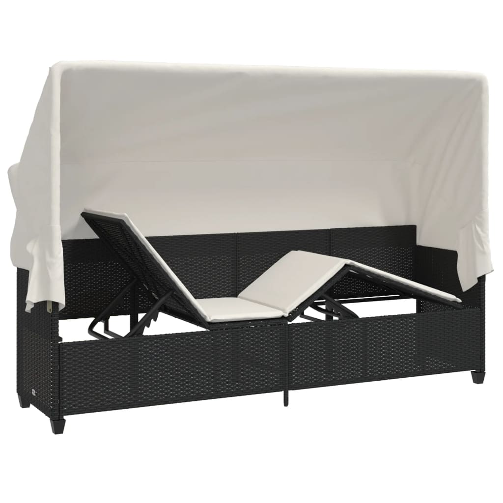 Ligbed met luifel en kussens poly rattan zwart is nu te koop bij PeponiXL, paradijselijk wonen!