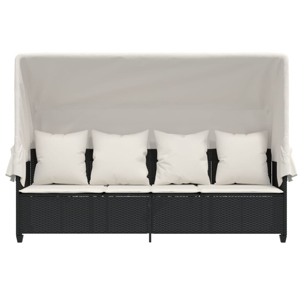 Ligbed met luifel en kussens poly rattan zwart is nu te koop bij PeponiXL, paradijselijk wonen!