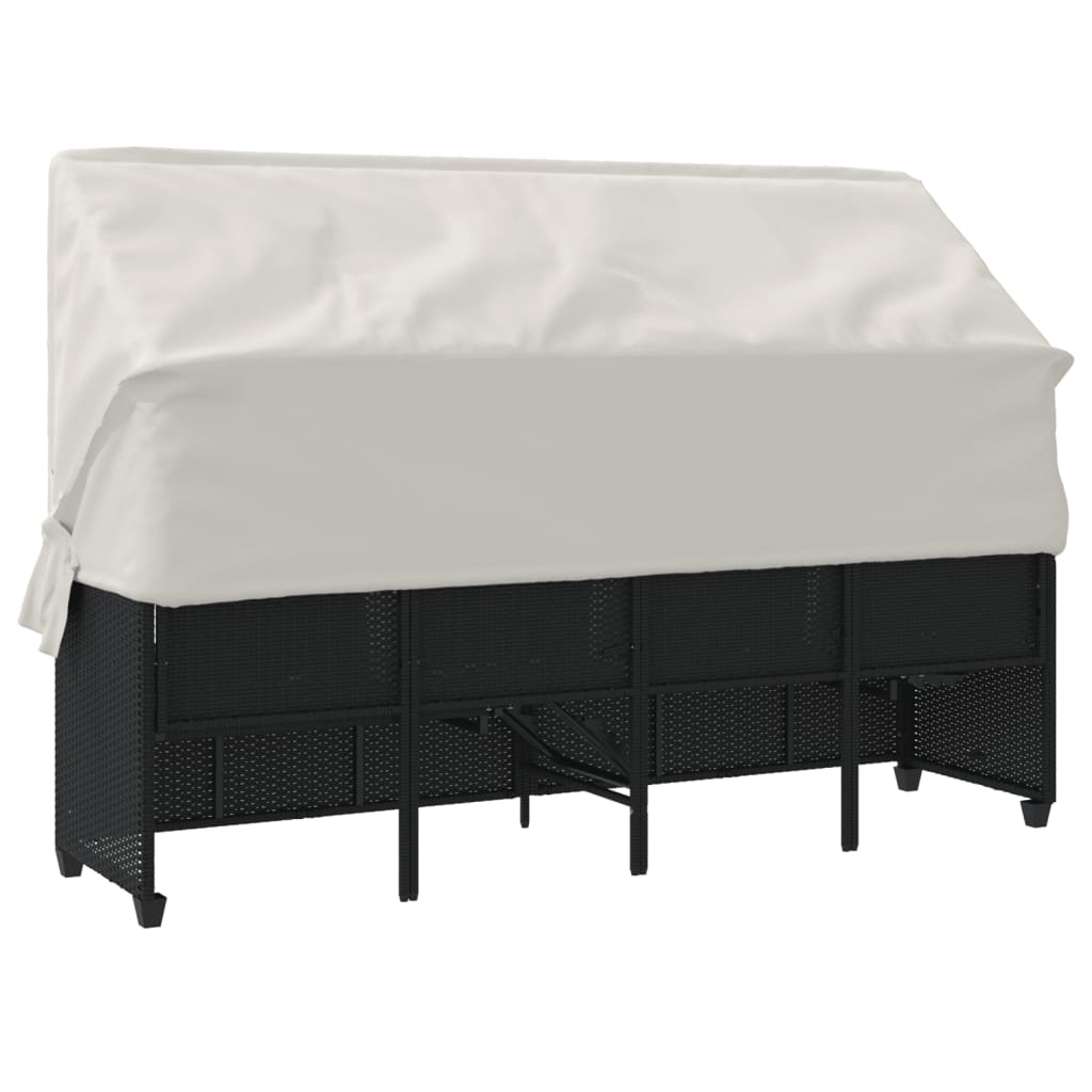 Ligbed met luifel en kussens poly rattan zwart is nu te koop bij PeponiXL, paradijselijk wonen!