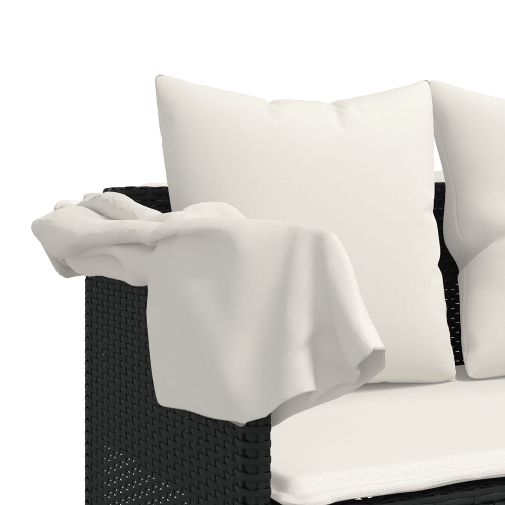 Ligbed met luifel en kussens poly rattan zwart is nu te koop bij PeponiXL, paradijselijk wonen!