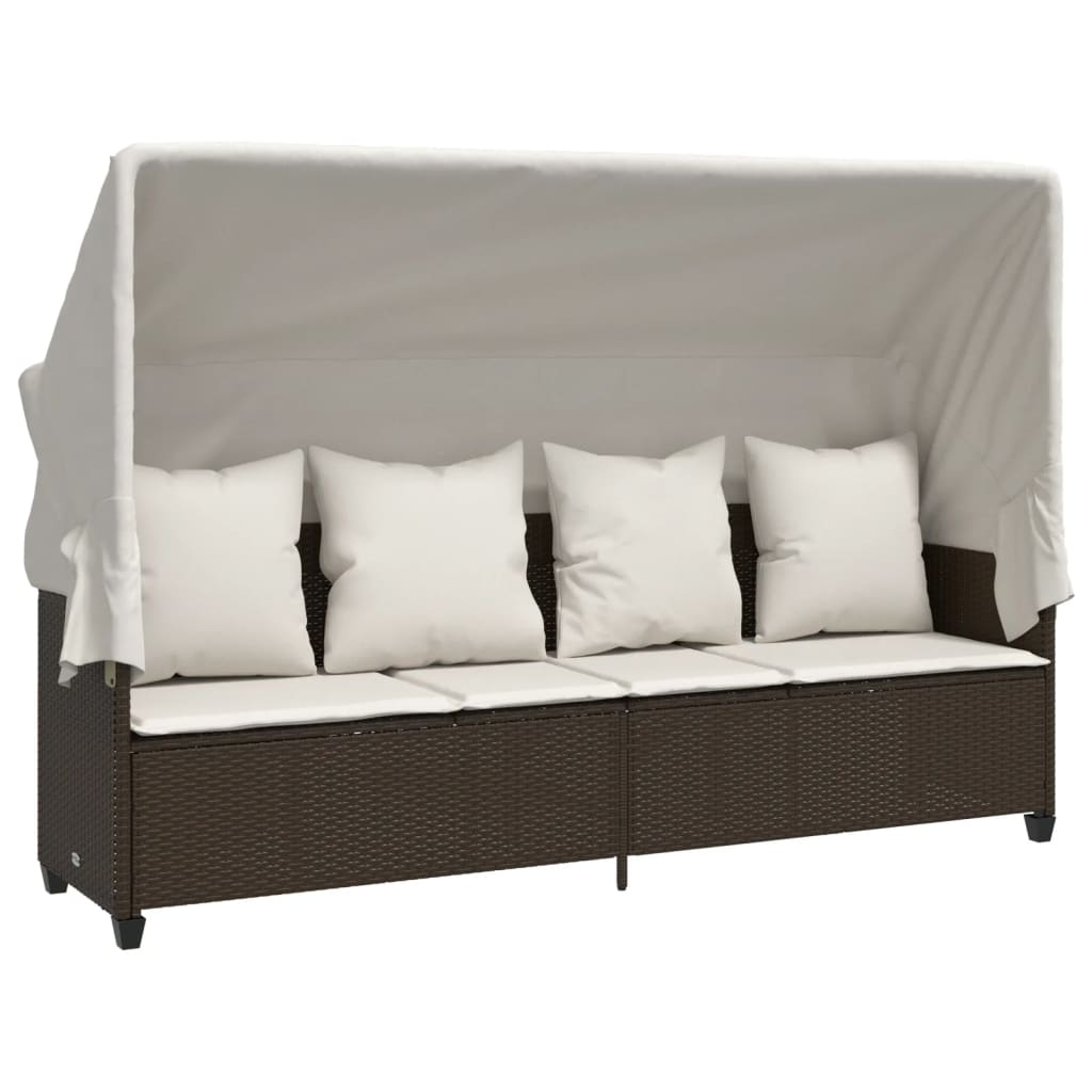 Ligbed met luifel en kussens poly rattan bruin is nu te koop bij PeponiXL, paradijselijk wonen!