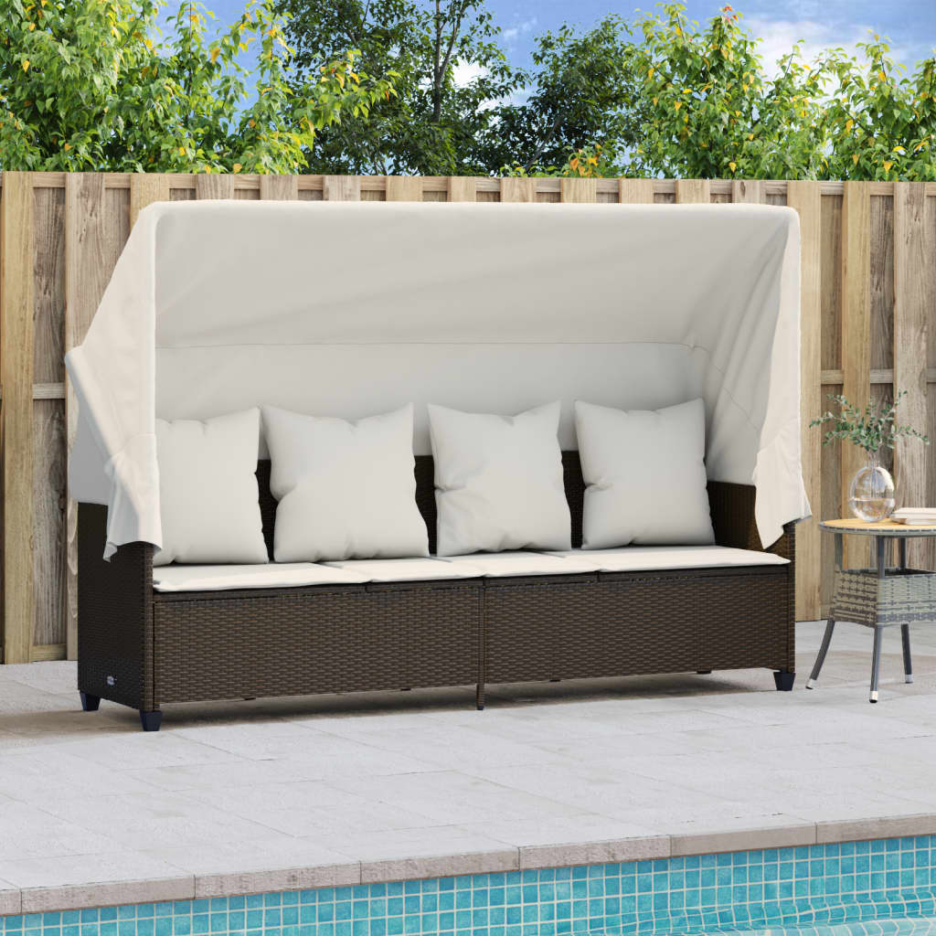 Ligbed met luifel en kussens poly rattan bruin is nu te koop bij PeponiXL, paradijselijk wonen!