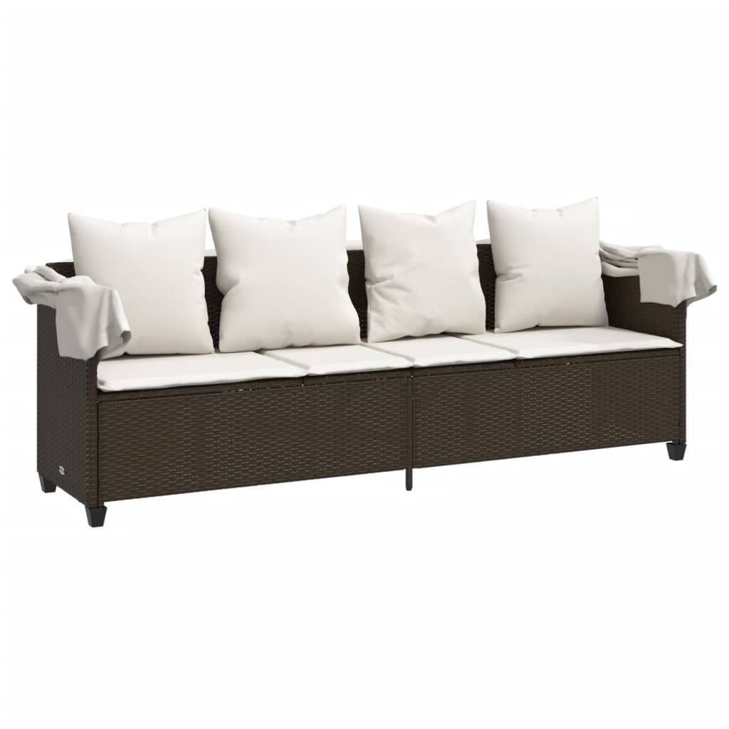 Ligbed met luifel en kussens poly rattan bruin is nu te koop bij PeponiXL, paradijselijk wonen!