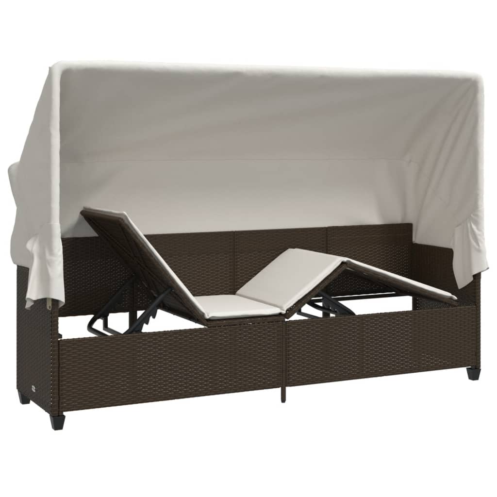 Ligbed met luifel en kussens poly rattan bruin is nu te koop bij PeponiXL, paradijselijk wonen!