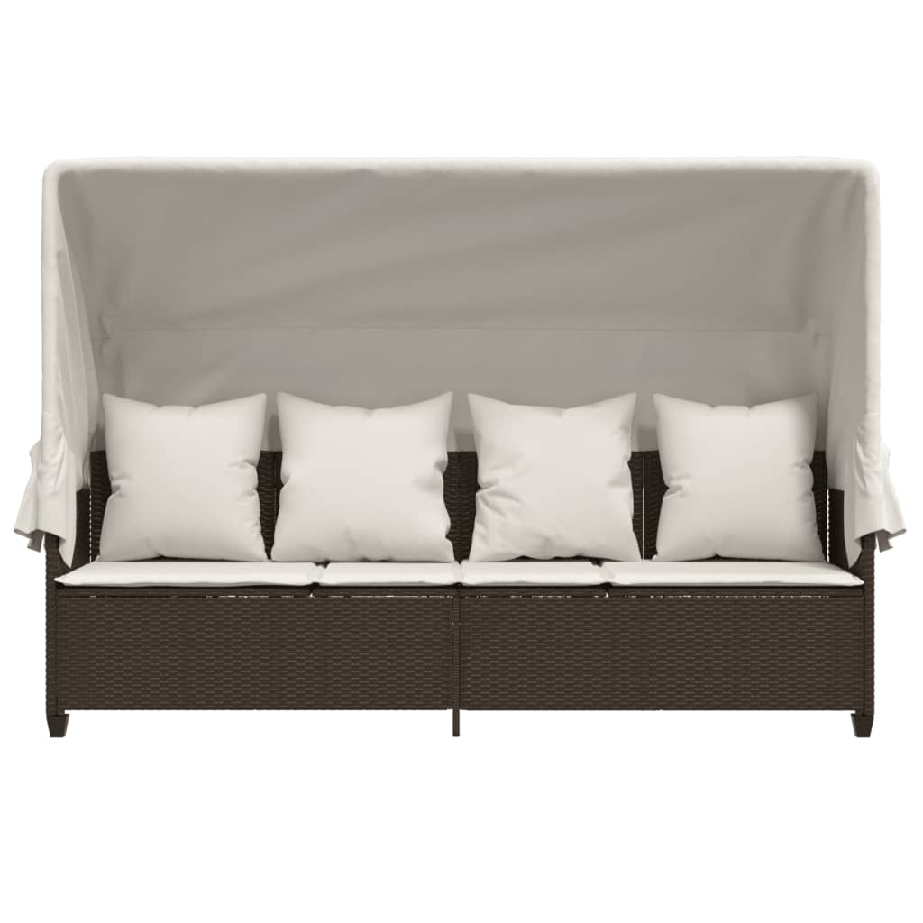 Ligbed met luifel en kussens poly rattan bruin is nu te koop bij PeponiXL, paradijselijk wonen!