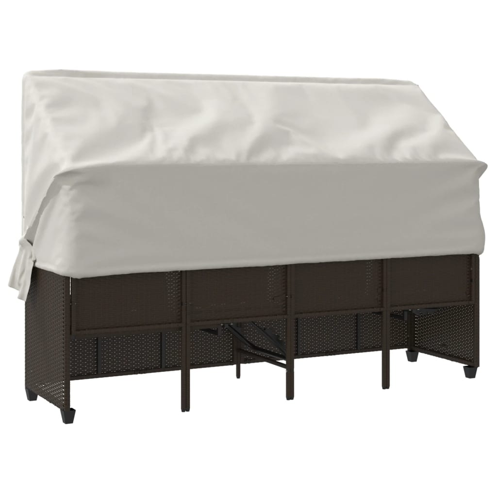 Ligbed met luifel en kussens poly rattan bruin is nu te koop bij PeponiXL, paradijselijk wonen!