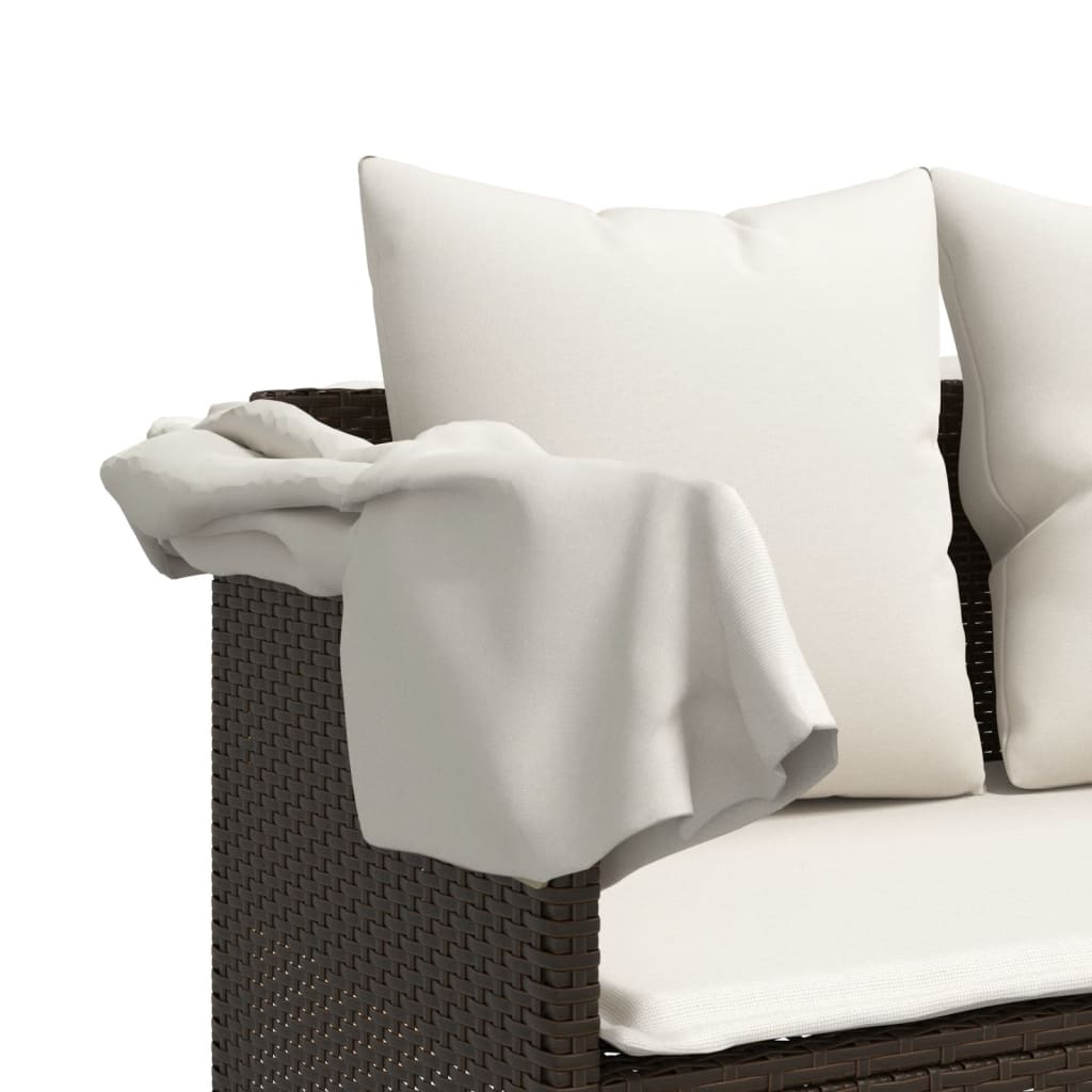 Ligbed met luifel en kussens poly rattan bruin is nu te koop bij PeponiXL, paradijselijk wonen!