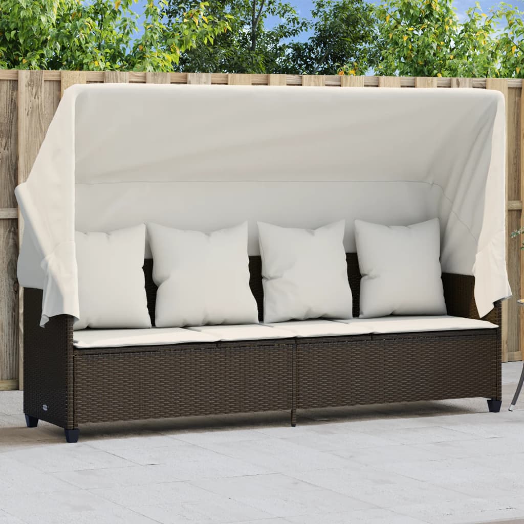 Ligbed met luifel en kussens poly rattan bruin is nu te koop bij PeponiXL, paradijselijk wonen!