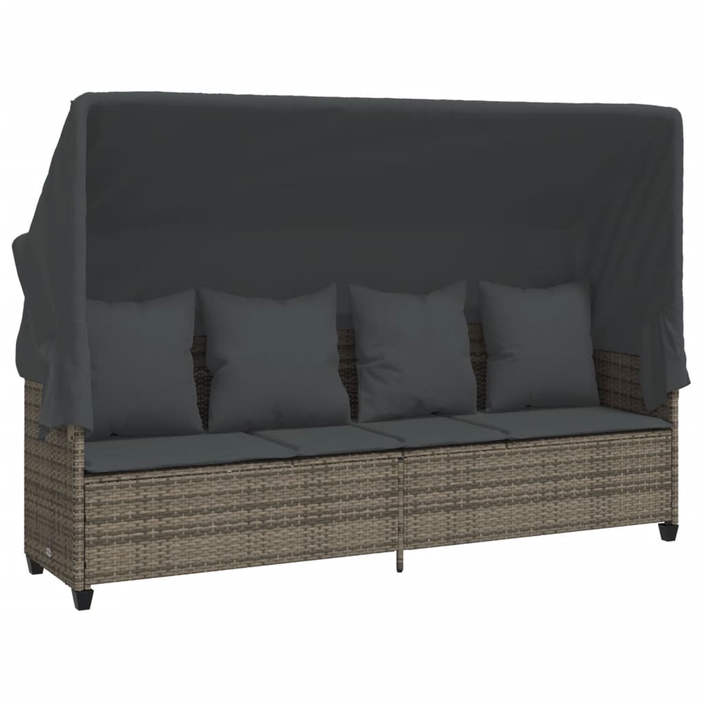 Ligbed met luifel en kussens poly rattan grijs is nu te koop bij PeponiXL, paradijselijk wonen!