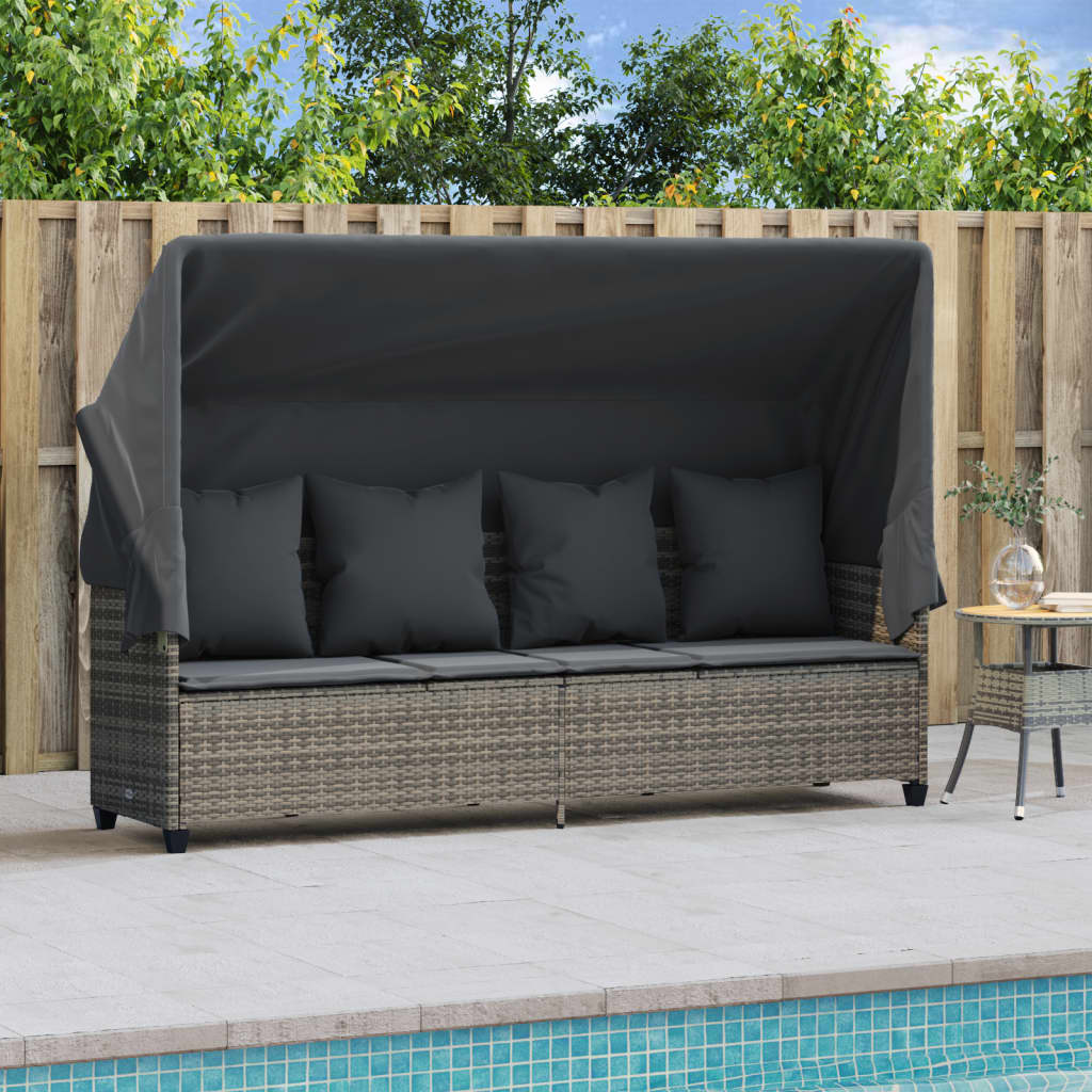 Ligbed met luifel en kussens poly rattan grijs is nu te koop bij PeponiXL, paradijselijk wonen!