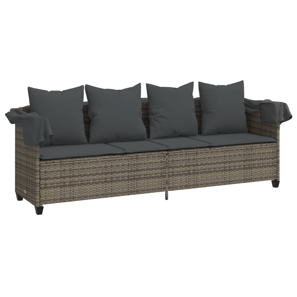 Ligbed met luifel en kussens poly rattan grijs is nu te koop bij PeponiXL, paradijselijk wonen!