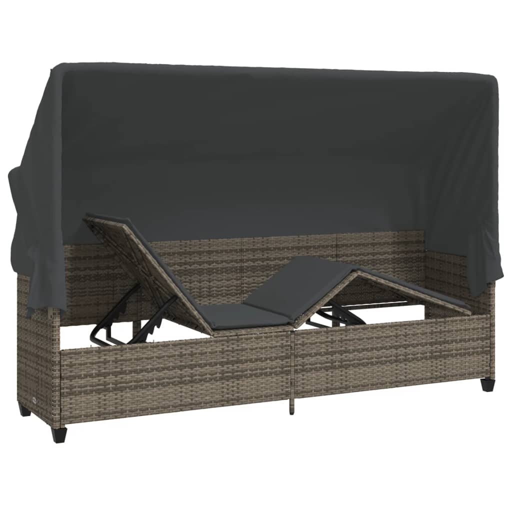 Ligbed met luifel en kussens poly rattan grijs is nu te koop bij PeponiXL, paradijselijk wonen!