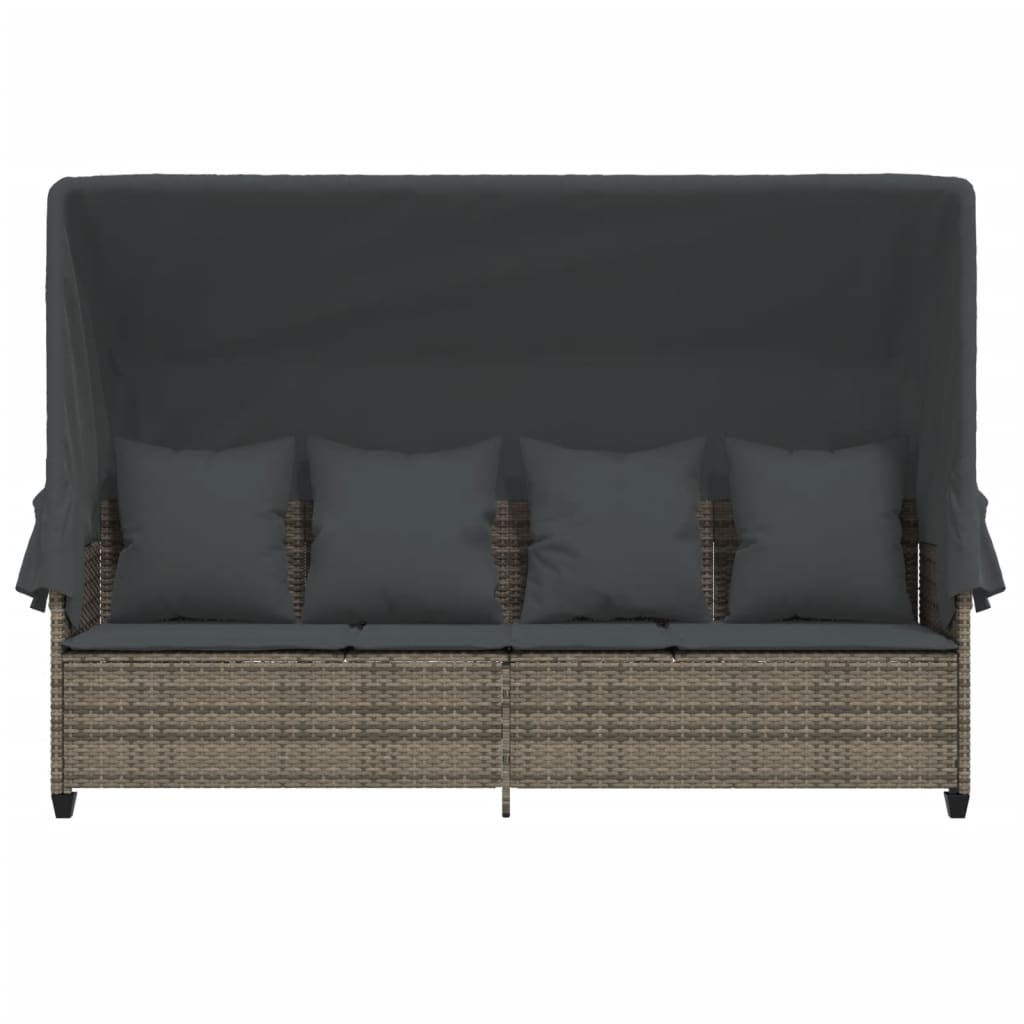 Ligbed met luifel en kussens poly rattan grijs is nu te koop bij PeponiXL, paradijselijk wonen!