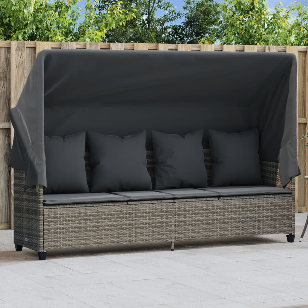 Ligbed met luifel en kussens poly rattan grijs is nu te koop bij PeponiXL, paradijselijk wonen!
