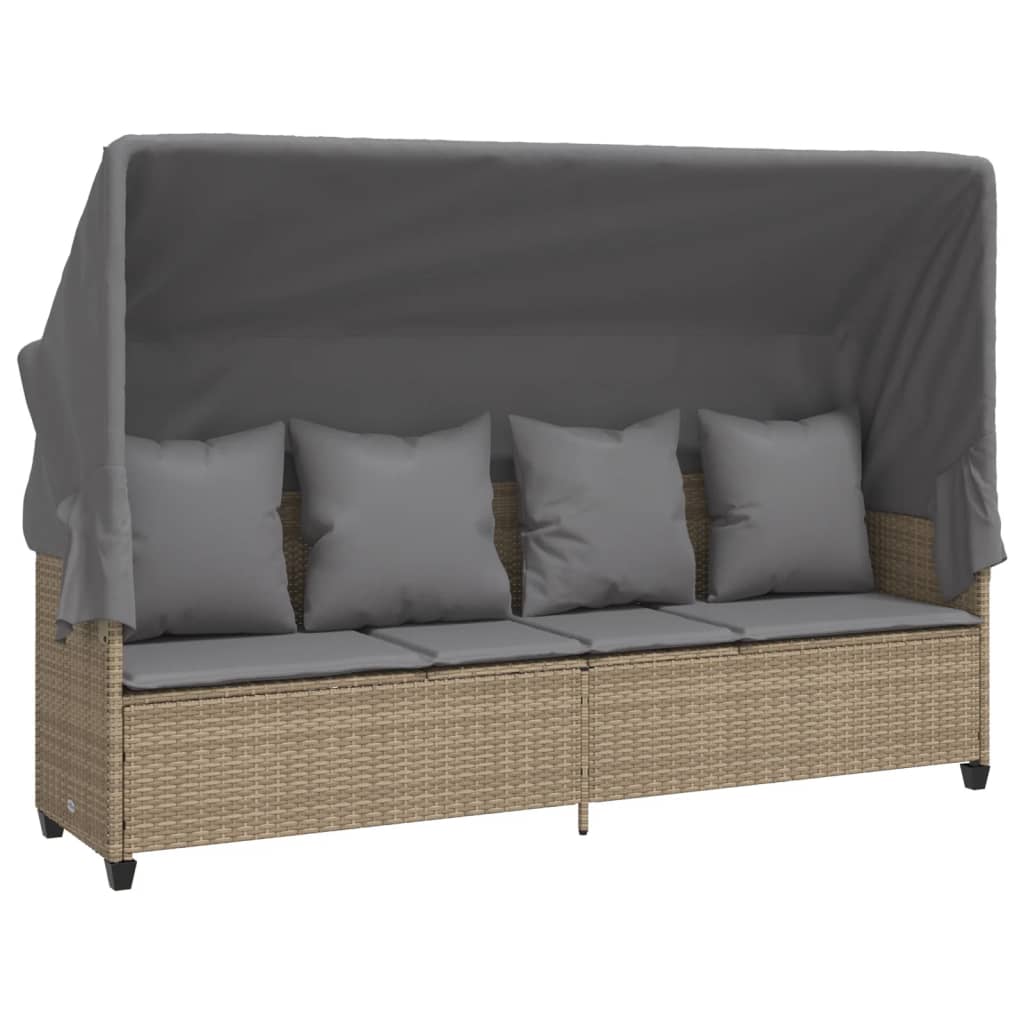 Ligbed met luifel en kussen poly rattan beige is nu te koop bij PeponiXL, paradijselijk wonen!