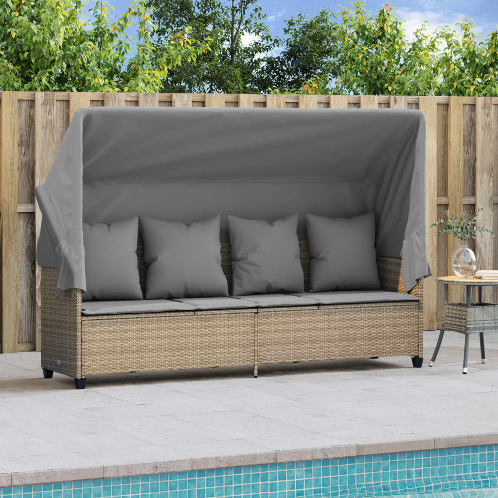 Ligbed met luifel en kussen poly rattan beige is nu te koop bij PeponiXL, paradijselijk wonen!