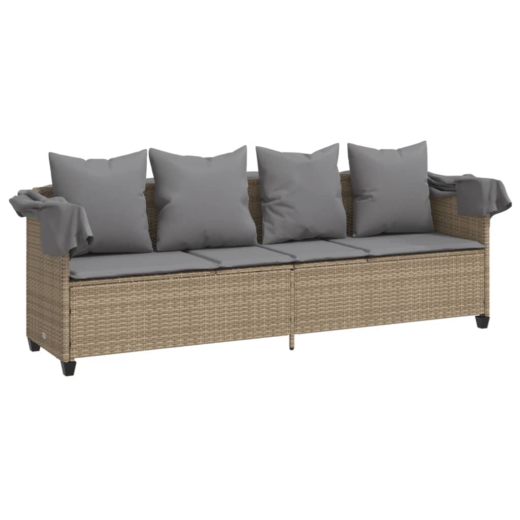 Ligbed met luifel en kussen poly rattan beige is nu te koop bij PeponiXL, paradijselijk wonen!