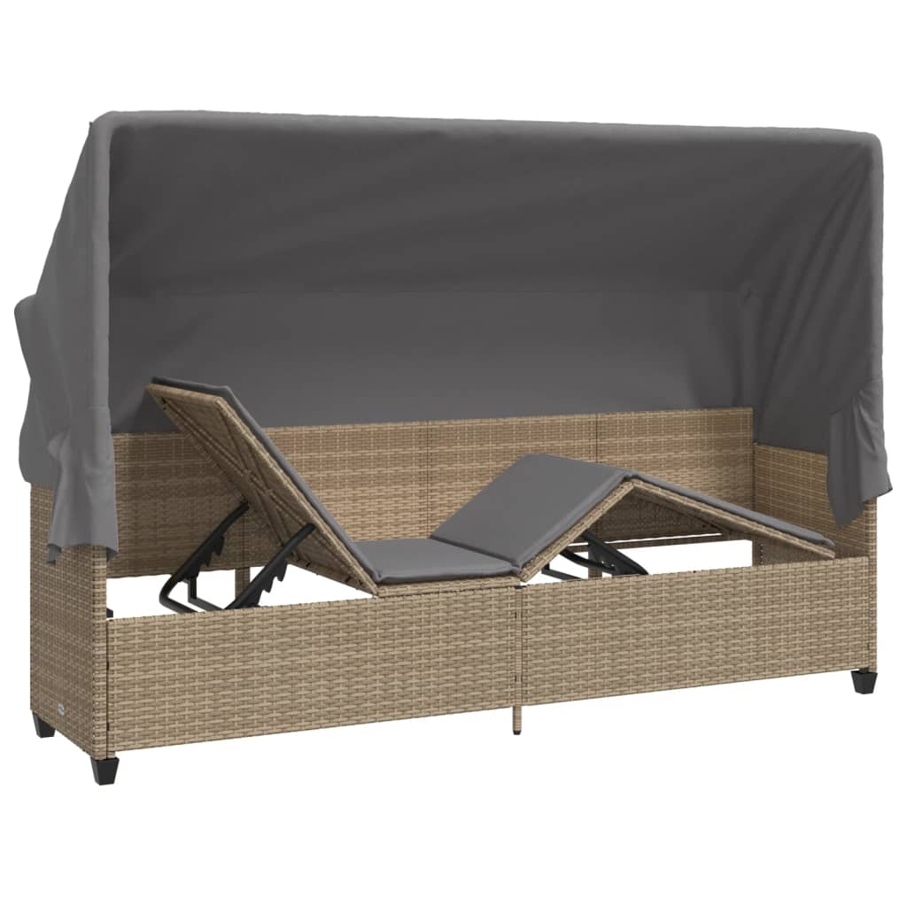 Ligbed met luifel en kussen poly rattan beige is nu te koop bij PeponiXL, paradijselijk wonen!