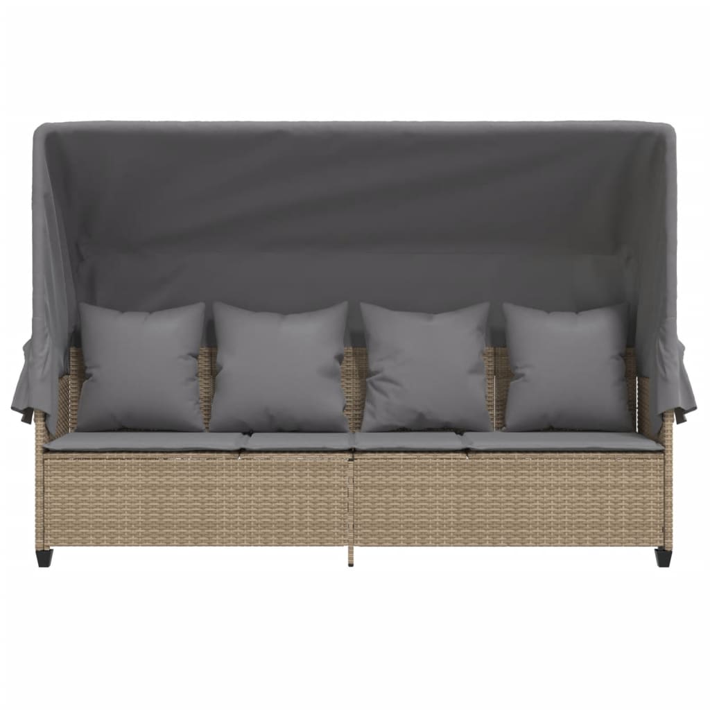 Ligbed met luifel en kussen poly rattan beige is nu te koop bij PeponiXL, paradijselijk wonen!