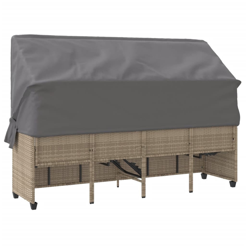 Ligbed met luifel en kussen poly rattan beige is nu te koop bij PeponiXL, paradijselijk wonen!
